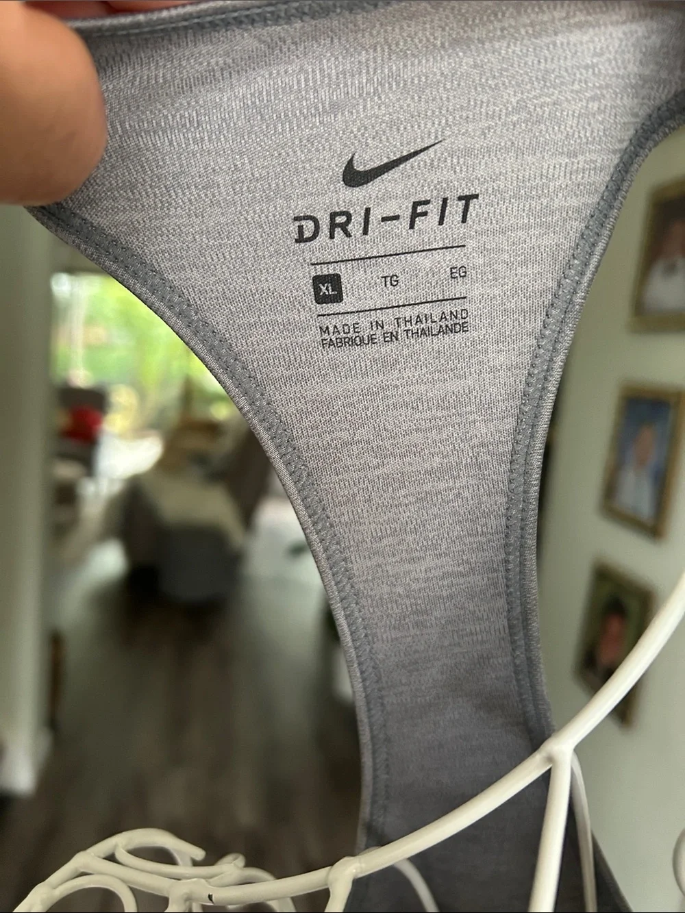 Nike Gray Racerback Tank with Pink Logo and Mint Stripes